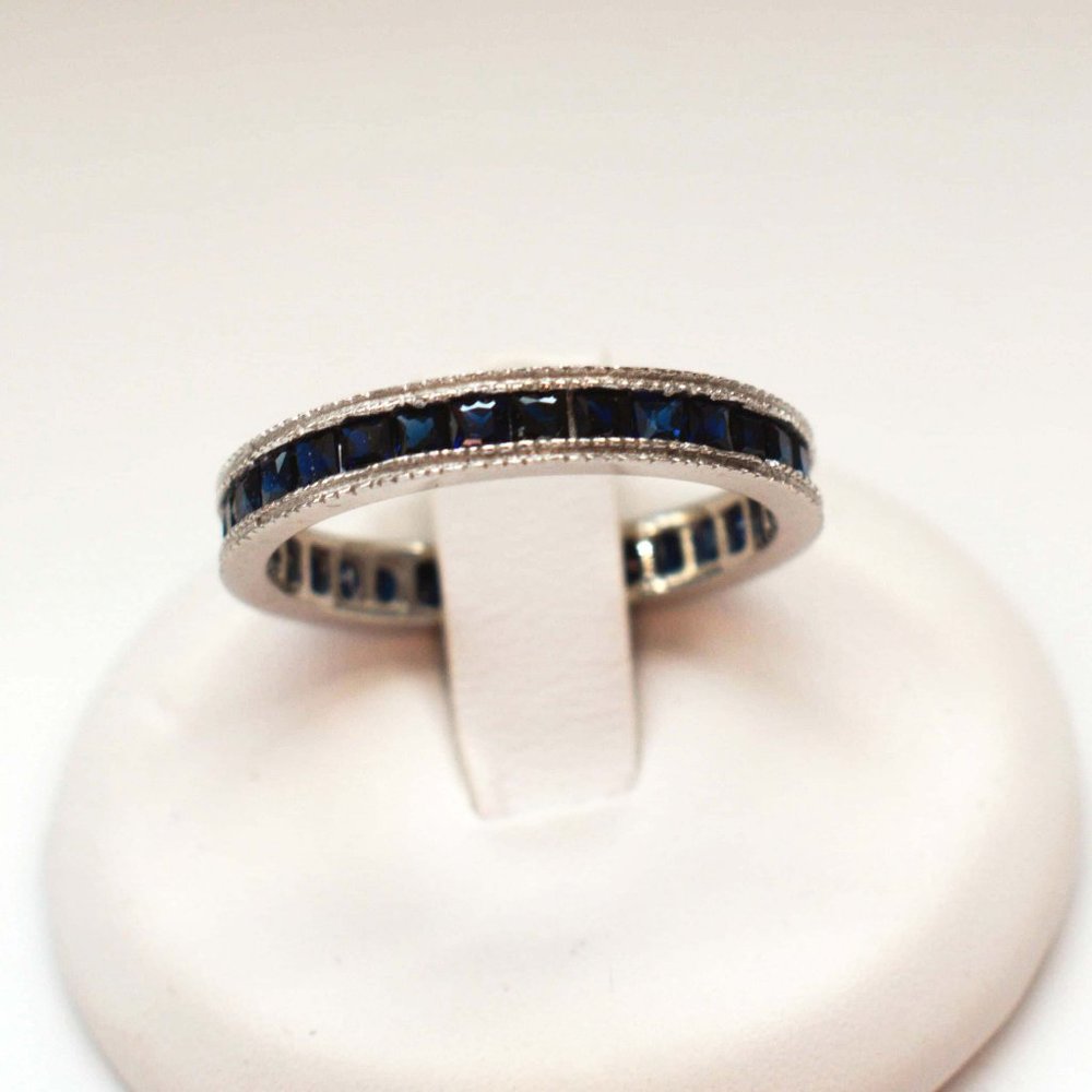 Sterling Silver Square CZ Blue Sapphire Ring Band